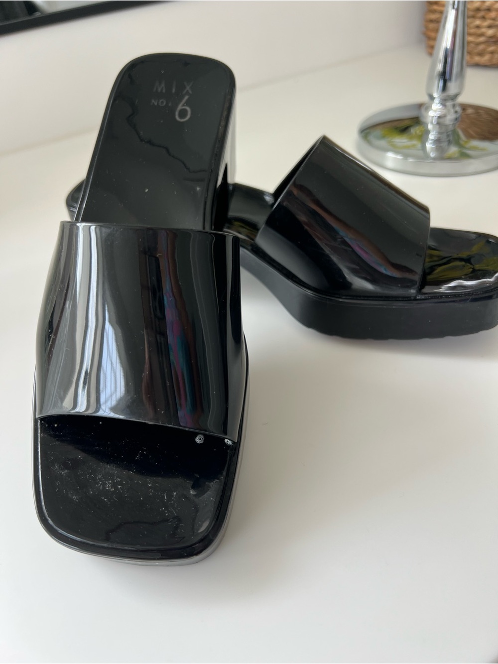 Mix No. 6 Black Patent Slide Mules